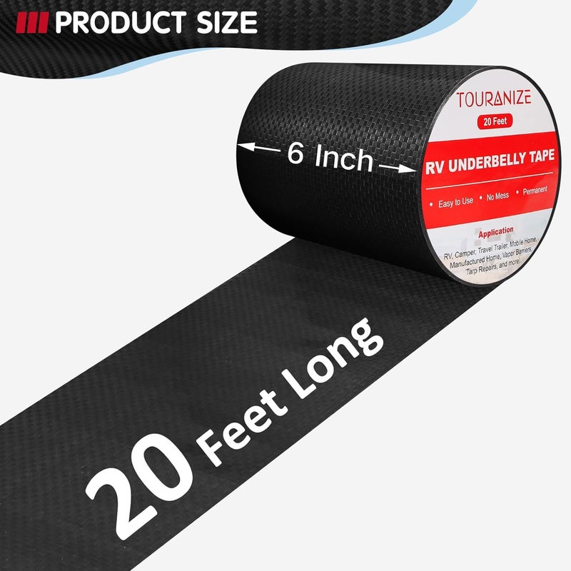 Touranize RV Underbelly Material RV Underbelly Tape, 6'' x 20' Waterproof Flex Belly Tape with Permanent Sealing Adhesive for Mobile Home, Camper Travel Trailer, Tear Repair Patch, Black - Image 2